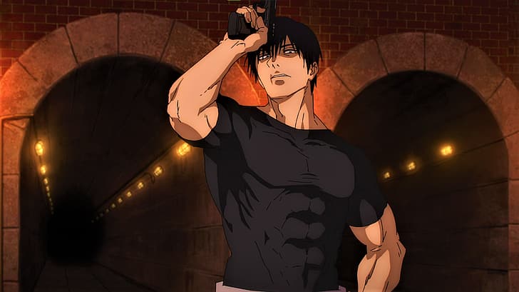 Jujutsu Kaisen, Fushiguro Toji, muscles, scars, gun, anime, HD wallpaper
