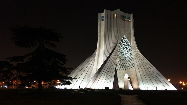 night, tower, azadi tower, iran, illuminated, architecture, HD wallpaper