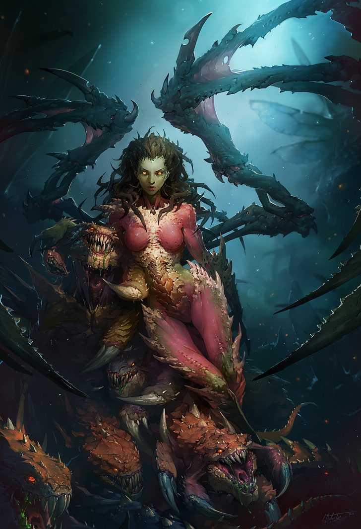 black-haired monster woman illustration, StarCraft, Queen of Blades