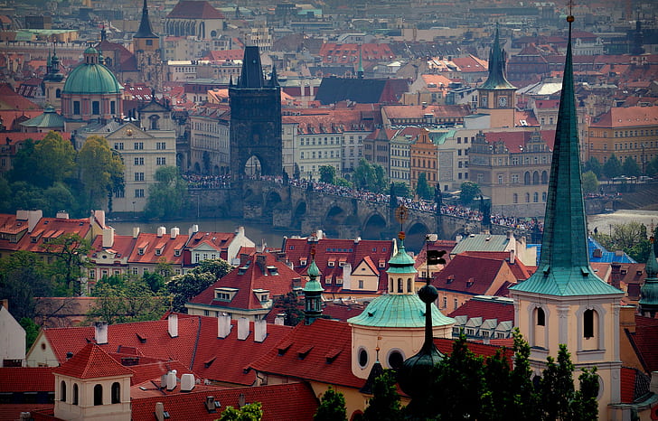 Prague, Charles Bridge, view, HD wallpaper