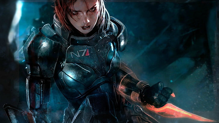 woman wearing armor holding blade digital wallpaper, Mass Effect