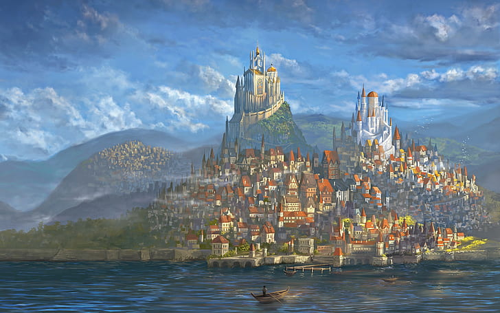 City, World, Fantasy, Art, Fantastic, Castle, Paint, Medieval, HD wallpaper