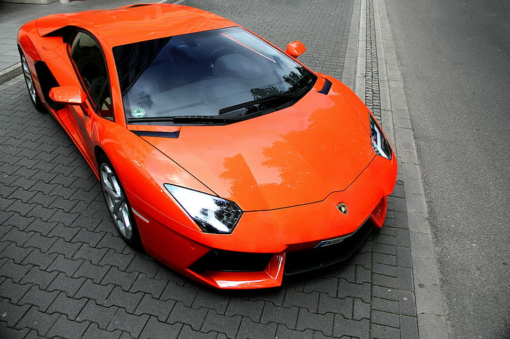 car, orange, Lamborghini, Lamborghini Aventador, vehicle, HD wallpaper