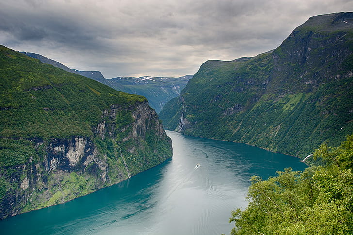 nature, landscape, clouds, Norway, mountains, river, HD wallpaper