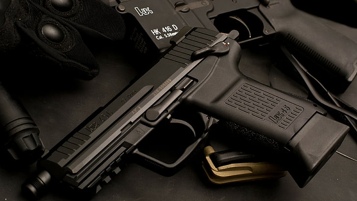 black pistol, HK45, Heckler & Koch, HK45C, semi-automatic, HD wallpaper