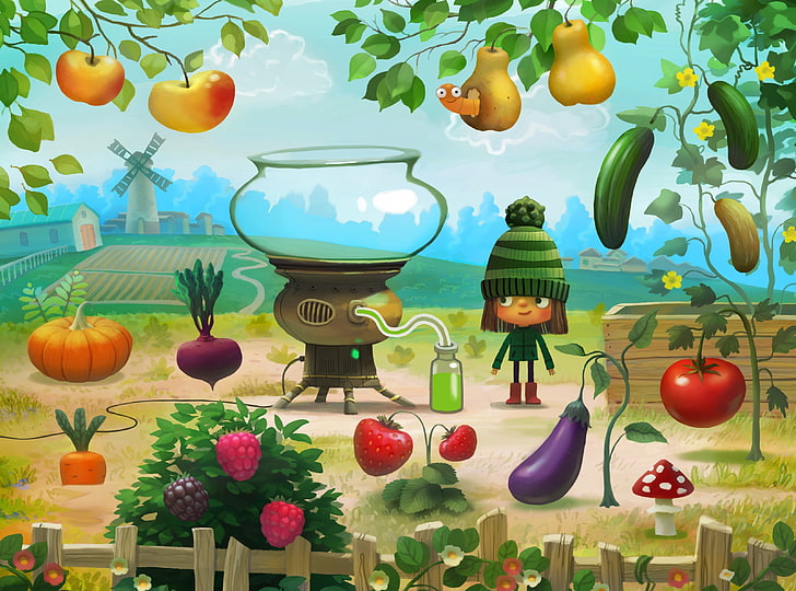 Organic Farming Illustration, Artistic, Drawings, Design, Fruits, HD wallpaper