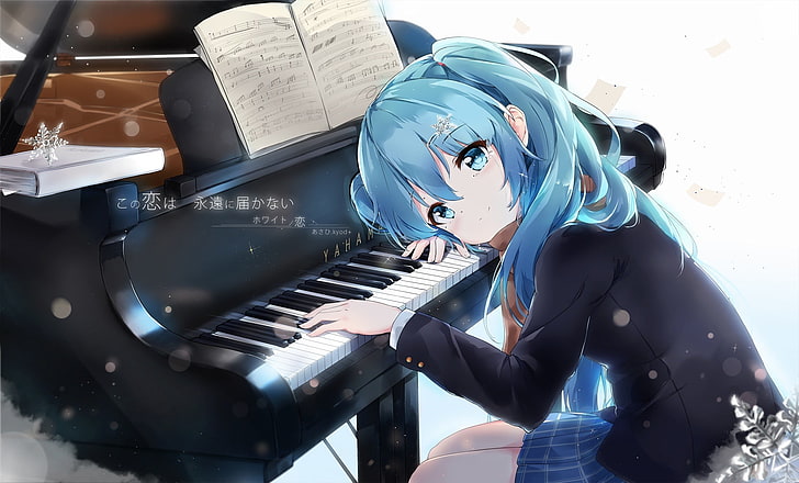 anime girl wallpaper, Hatsune Miku, piano, white background, Vocaloid