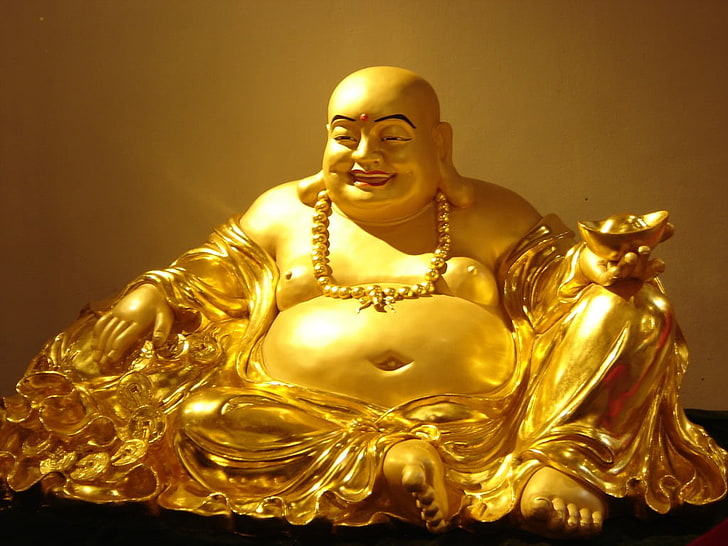 HD wallpaper: Golden Smiling Buddha, gold-colored budai figurine, God, Lord  Buddha | Wallpaper Flare