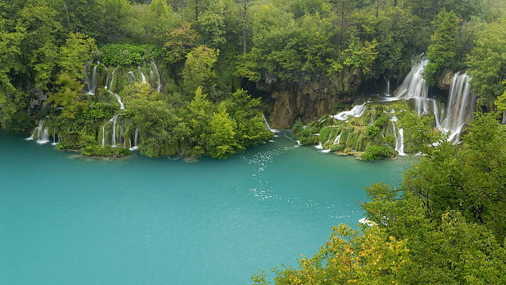 Plitvice Lakes National Park, Croatia, nature, tree, falls, waterfall
