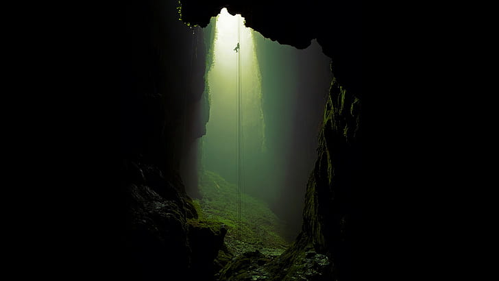 cave, ropes, climbing, nature, cliff, landscape, New Zealand