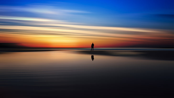 silhouette, photography, water, sky, reflection, sunset, beauty in nature, HD wallpaper