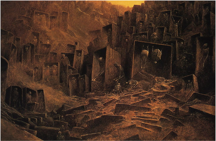 Zdzisław Beksiński, Artwork, Dark, Scary, Ghost, Coffins, HD wallpaper