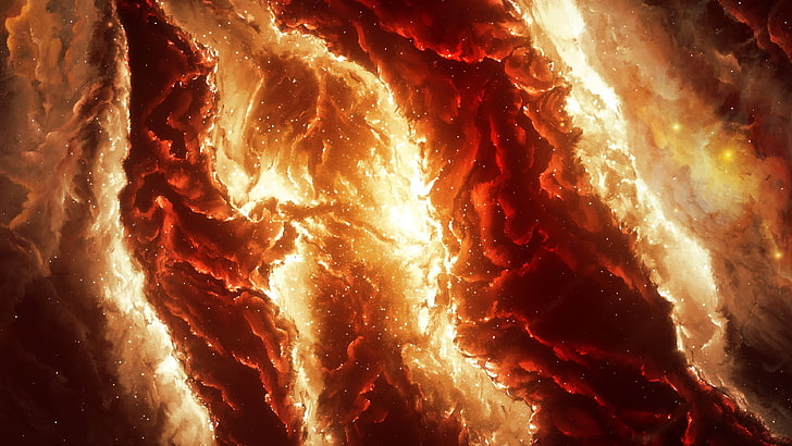 red and orange flame digital wallpaper, fire, drawing, space, HD wallpaper