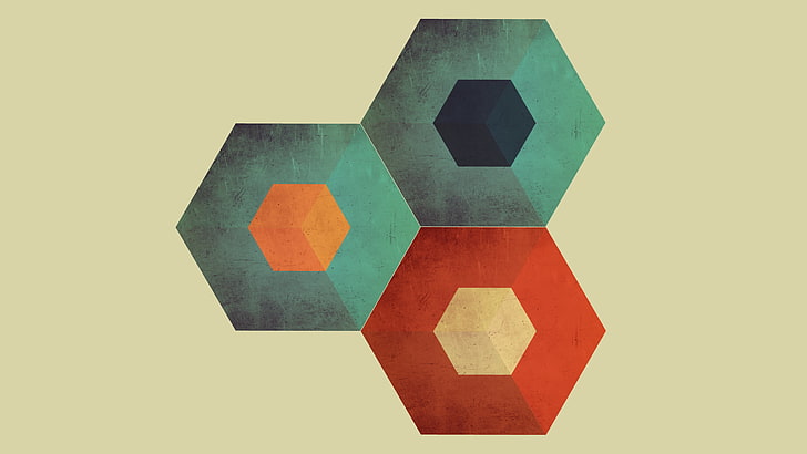 green and red hexagon digital wallpapers, minimalism, abstract, HD wallpaper