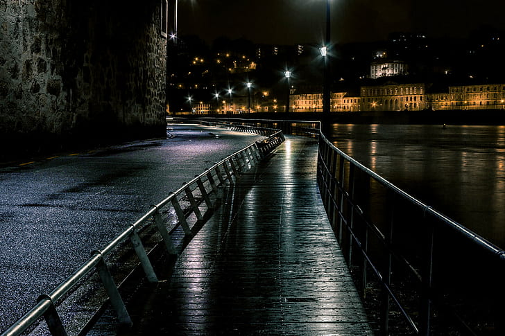 photography of bridge during night time, romantic, riverside