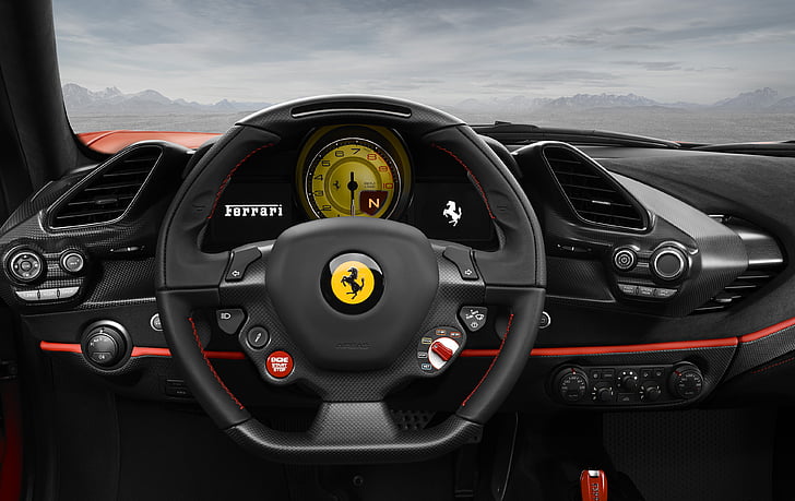 HD wallpaper: black Ferrari car steering wheel, Ferrari 488 Pista, Interior  | Wallpaper Flare
