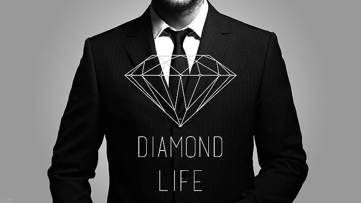 Diamond Life poster, suits, monochrome, men, diamonds, diving suits