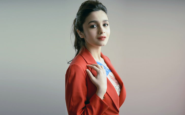 Alia Bhatt 2015-girls photo HD wallpaper, women's red notched lapel blazer, HD wallpaper