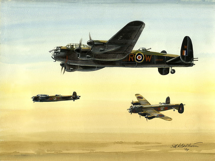 figure, art, bomber, British, heavy, four-engine, Avro Lancaster, HD wallpaper