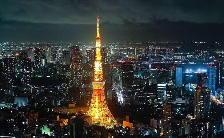 Tokyo Tower, Japan, cityscape, night, building exterior, built structure