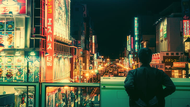Japanese, Tokyo, bicycle, neon, HD wallpaper