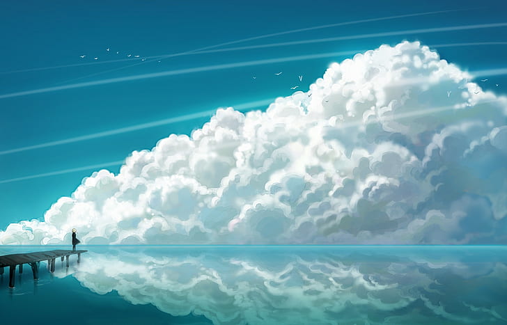anime girls, clouds, sky, HD wallpaper