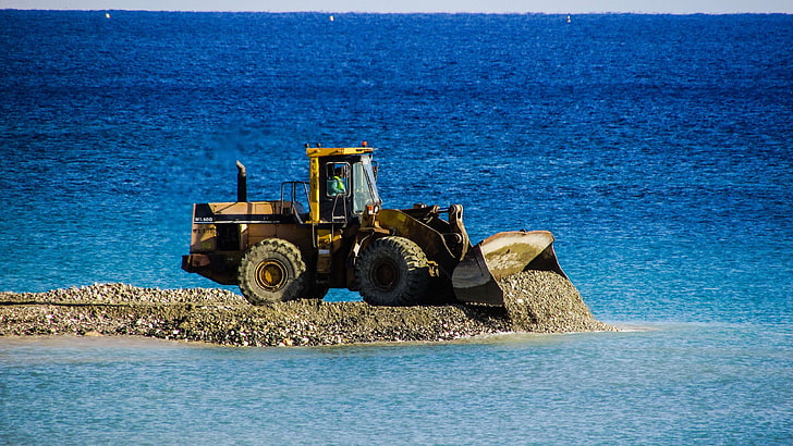 ayia napa, bulldozer, construction, cyprus, embankment fill, HD wallpaper