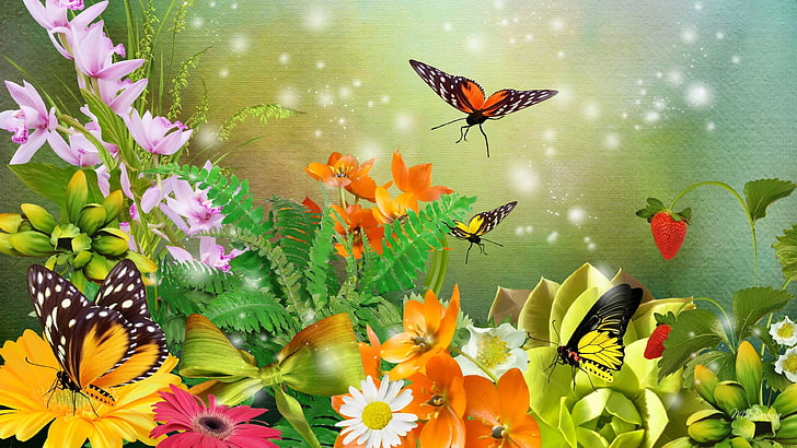 HD wallpaper: butterfly, fantasy art, butterflies, flower garden,  illustration | Wallpaper Flare
