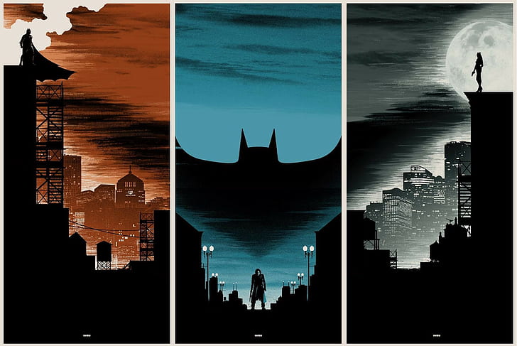 Batman, The Dark Knight, triptych, Matt Ferguson, Catwoman, HD wallpaper