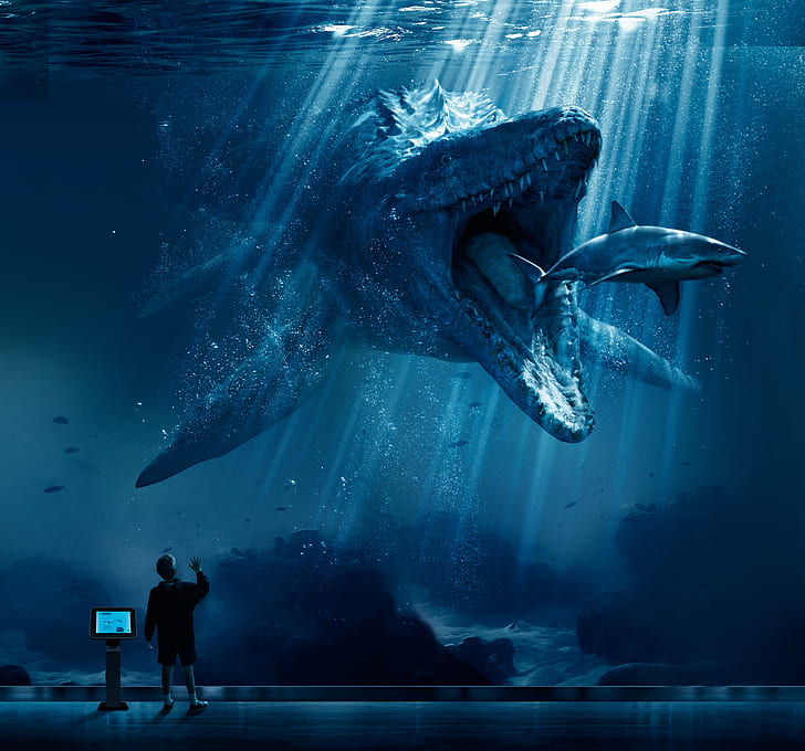 Mosasaurus Shark Snack Poster From Jurassic World 2018, HD wallpaper