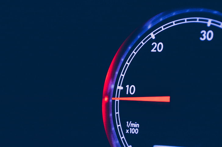 white, red, and blue tachometer, speedometer, arrow, gauge, time