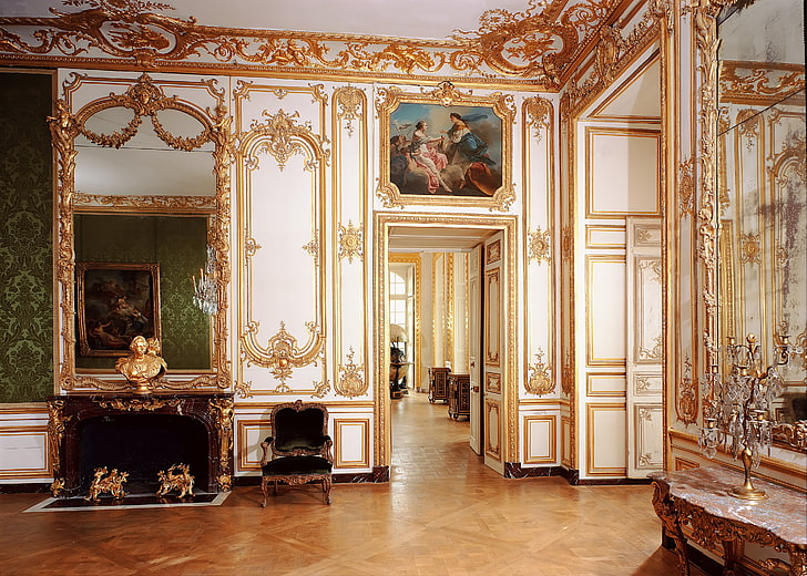white wooden cabinet, France, interior, mirror, luxury, Palace