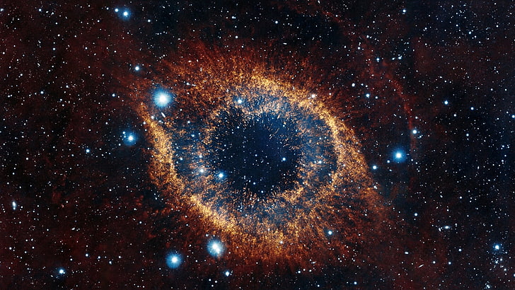 orange and blue galaxy wallpaper, helix nebula, space, stars