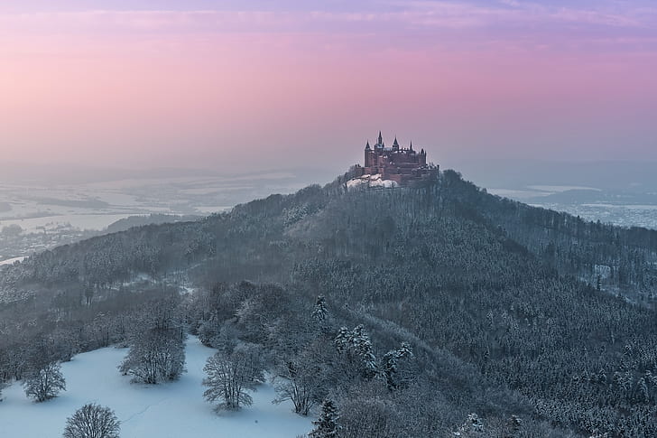 Burg Hohenzollern, castle, landscape, winter, architecture, HD wallpaper