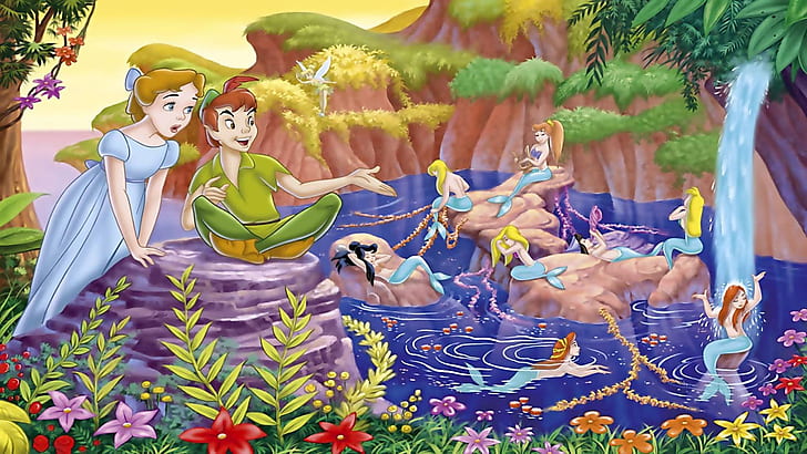 Peter Pan And Little Bell Disney Mermaids Wallpaper Hd For Desktop 1920×1080, HD wallpaper