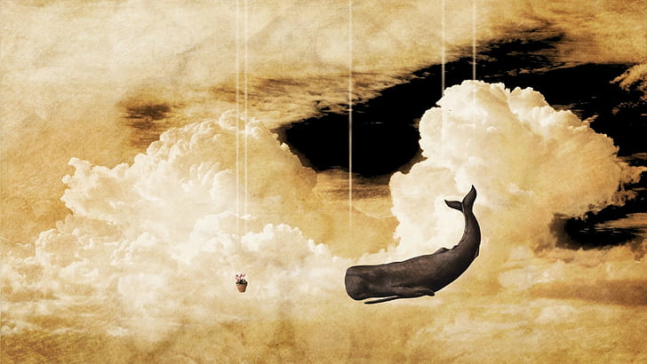 sky whale clouds imagination the hitchhikers guide to the galaxy, HD wallpaper