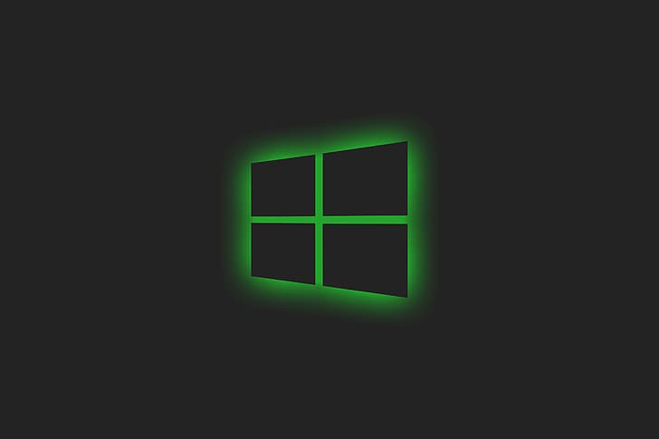 Microsoft, glowing, simple background, window, Windows 10, green HD wallpaper