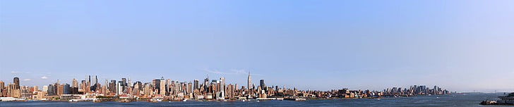 cityscape, New York City, triple screen, wide angle, Manhattan