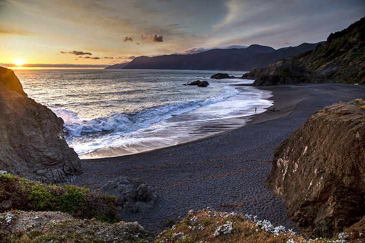 black sand at the beach near body of water during daytime, california, california