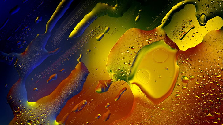 drops, water, droplets, close up, water drops, multicolor, glass, HD wallpaper