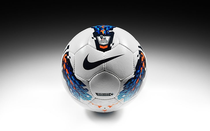 white and blue Nike soccerball, football, barclays premier league, HD wallpaper
