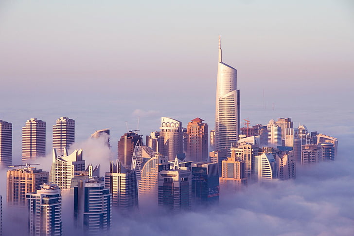 Cities, Dubai, Cloud, Fog, Jumeirah Lake Tower, Sheikh Zayed Avenue