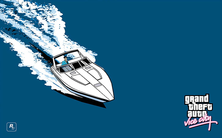 grand theft auto vice city boat sea rockstar games logo, transportation, HD wallpaper