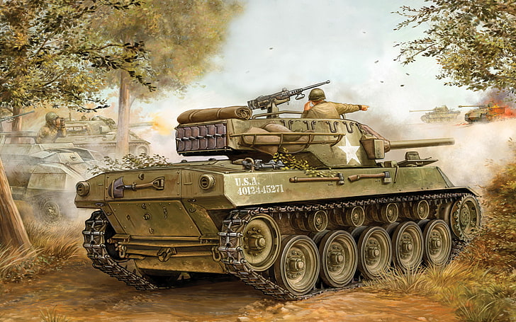 green and beige battle tank, fighter, art, gun, USA, summer, game, HD wallpaper