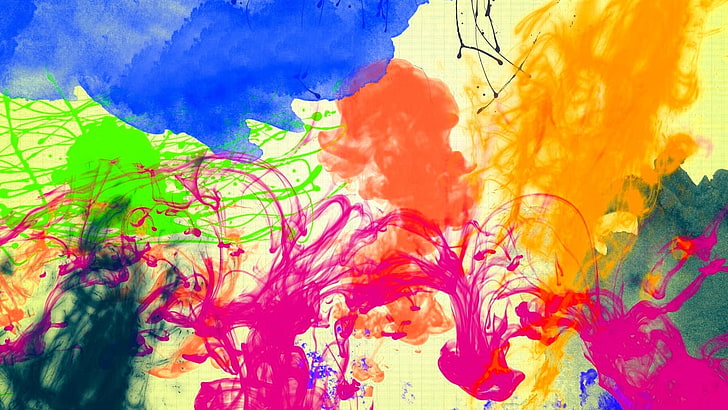 assorted-color abstract painting, paint in water, colorful, digital art