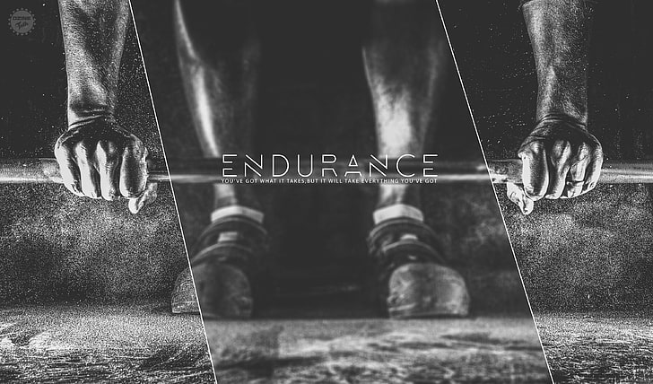 Endurance logo, quote, dzine, black, white, lens, blurred, monochrome, HD wallpaper