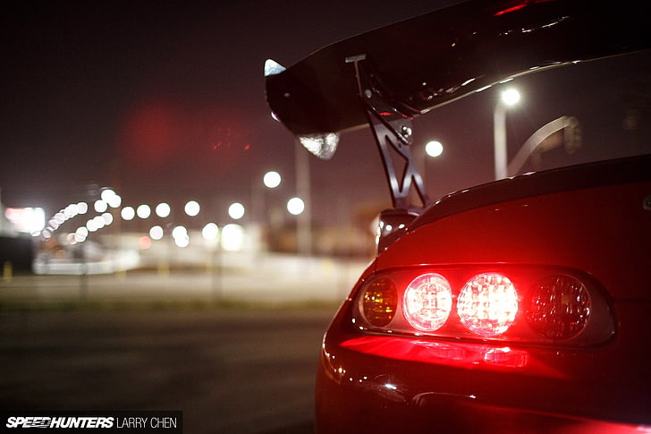 red Toyota Supra MKIV, vehicle taillight, Speedhunters, lights, HD wallpaper