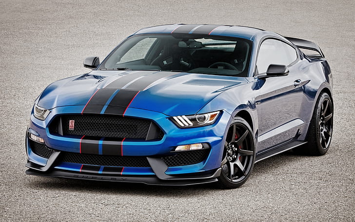 Hd Wallpaper Shelby Ford Mustang Gt350r Blue Car Front View Blue And Black Ford Mustang 500gt Wallpaper Flare