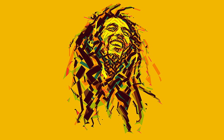 music, Bob Marley, reggae, low poly, yellow, colored background