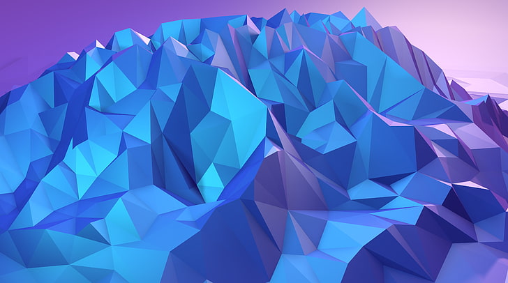 Low Poly Mountain Blue Shades, blue and green vector art, Artistic